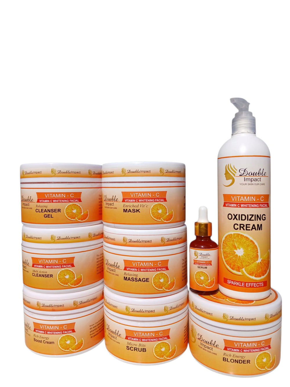 *Double Impact Vitamin C Whitening Facial Kit - Complete 9 Piece Professional Facial Set with Serum & Oxidizing Cream*
