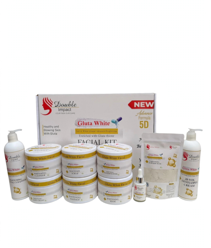 *Double Impact Gluta White Facial Kit Advance Formula 5D - Complete Whitening Facial Set*