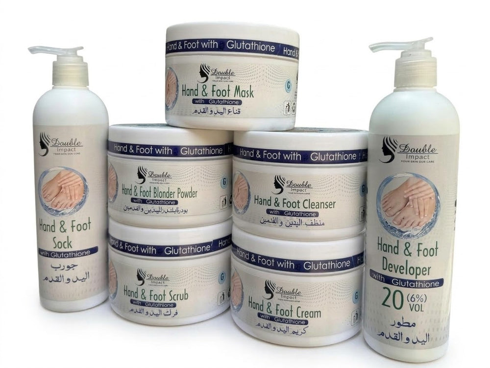 Double Impact Hand & Foot Complete Whitening Kit with Glutathione - 7 Piece Set